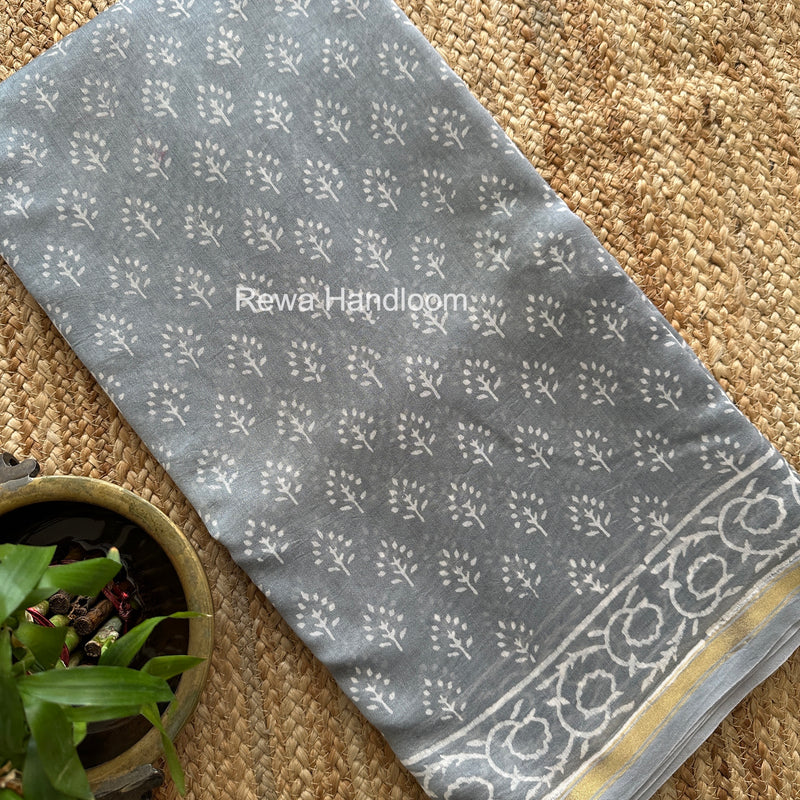 Gray Chanderi Silk Printed Saree CPS038