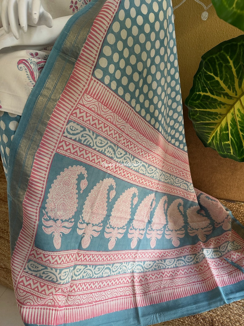 Pink-Light Sea Green Indigo Bagh Print Suit BCI058