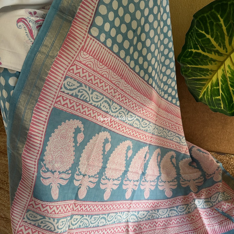 Pink-Light Sea Green Indigo Bagh Print Suit BCI058