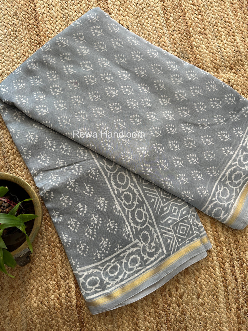 Gray Chanderi Silk Printed Saree CPS038