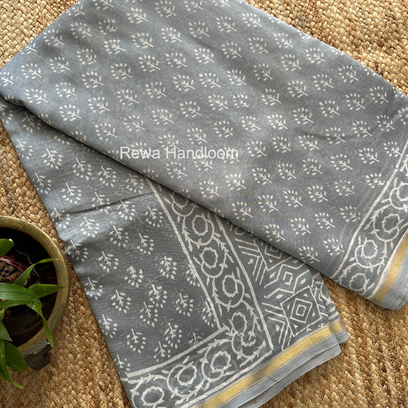 Gray Chanderi Silk Printed Saree CPS038