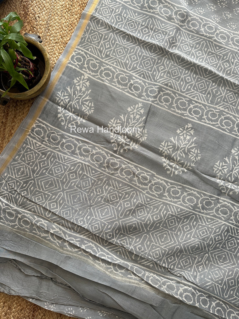 Gray Chanderi Silk Printed Saree CPS038