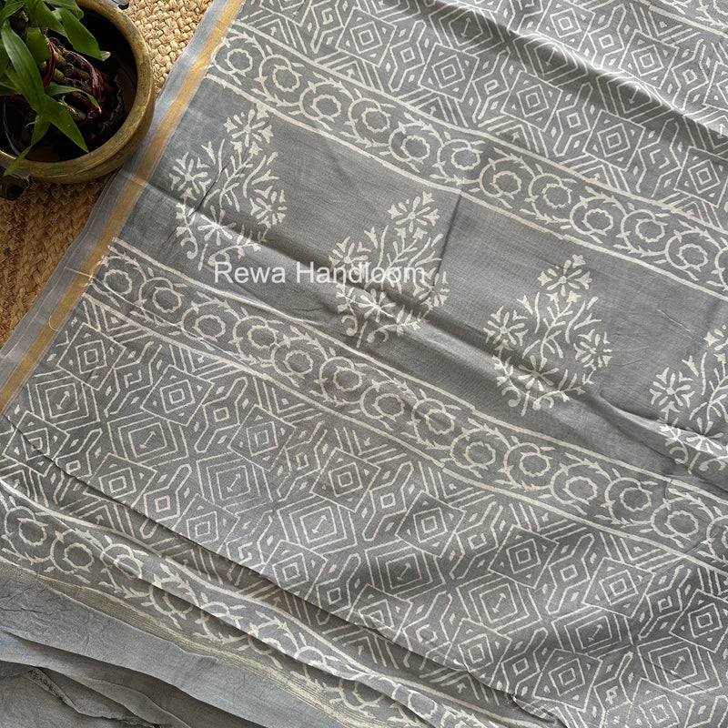 Gray Chanderi Silk Printed Saree CPS038