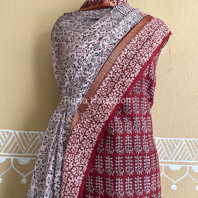 Maheshwari Maroon Bagh Print Suit BSP0186