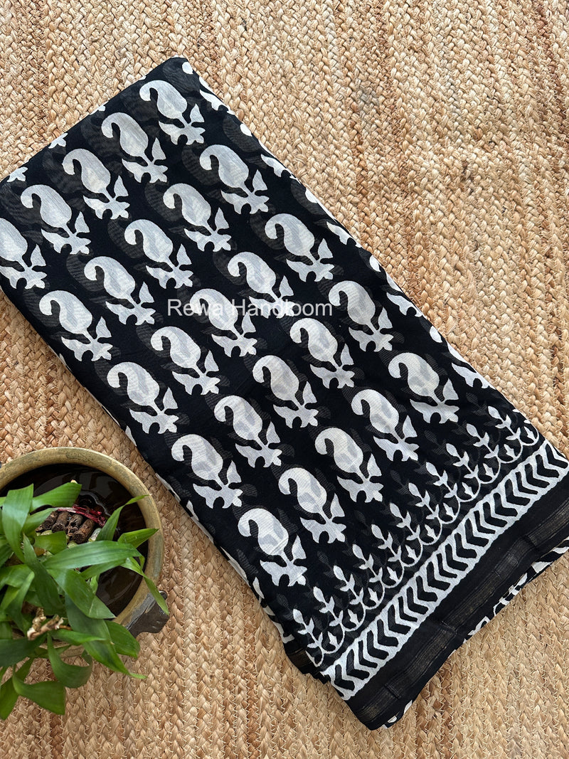 Black Chanderi Silk Printed Saree CPS037