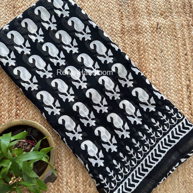 Black Chanderi Silk Printed Saree CPS037