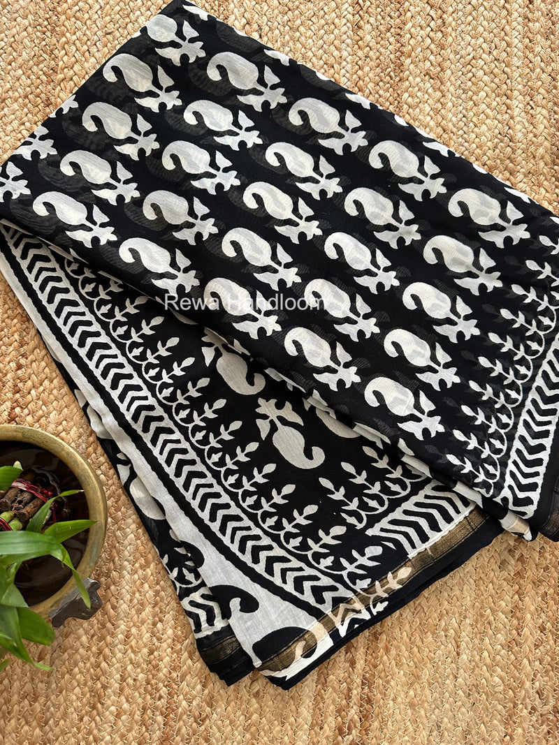 Black Chanderi Silk Printed Saree CPS037