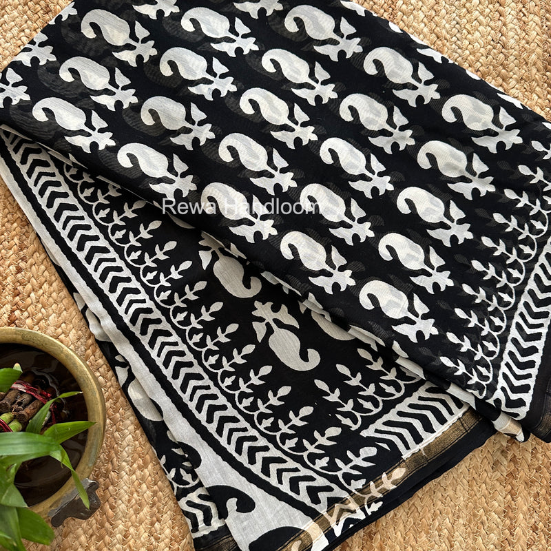 Black Chanderi Silk Printed Saree CPS037