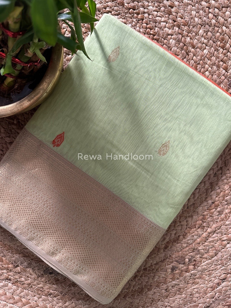 Pista Green Zari Butti Maheshwari Saree JBS044