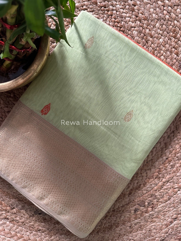 Pista Green Zari Butti Maheshwari Saree JBS044