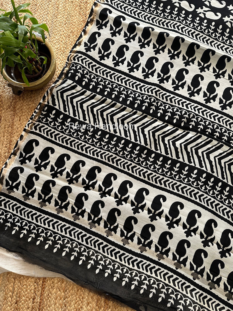 Black Chanderi Silk Printed Saree CPS037