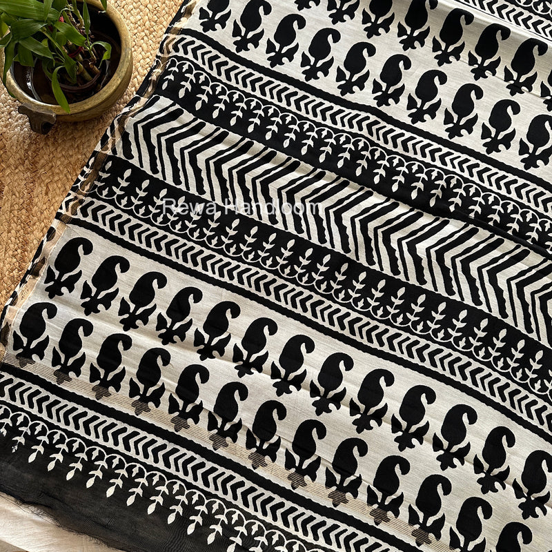 Black Chanderi Silk Printed Saree CPS037