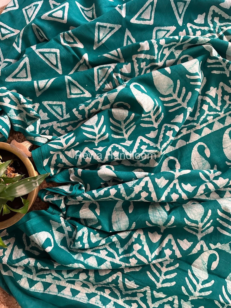 Sea Green Cotton Printed Saree CS037