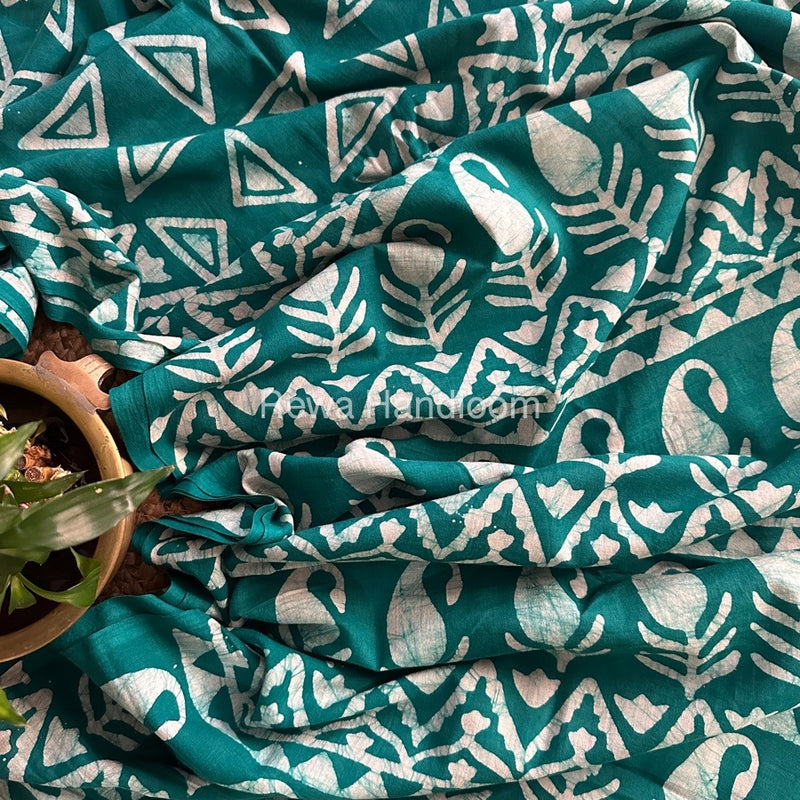 Sea Green Cotton Printed Saree CS037
