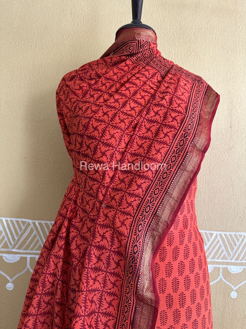 Maheshwari Red Orange Bagh Print Suit BSP0181