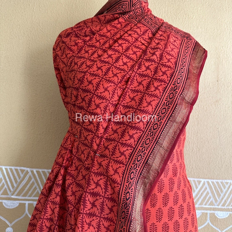 Maheshwari Red Orange Bagh Print Suit BSP0181
