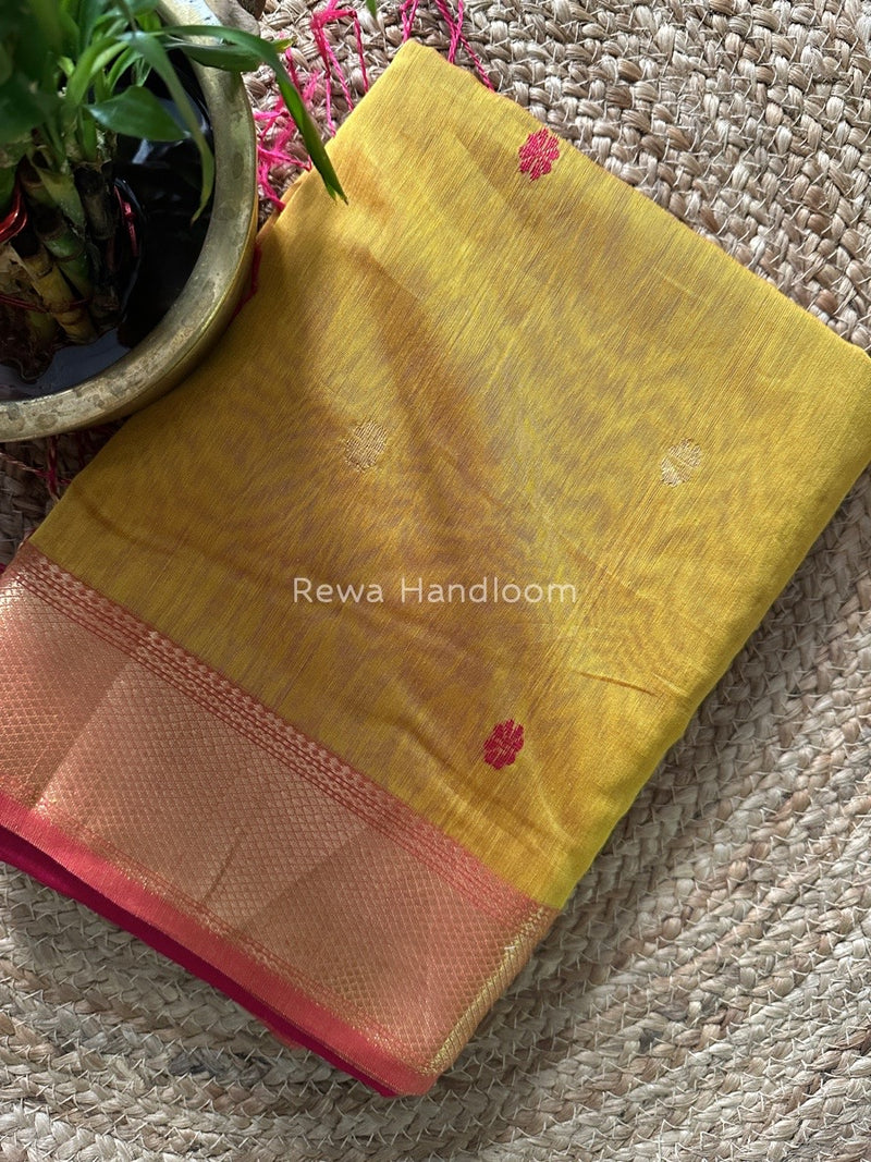 Golden Yellow Zari Butti Maheshwari Saree JBS043
