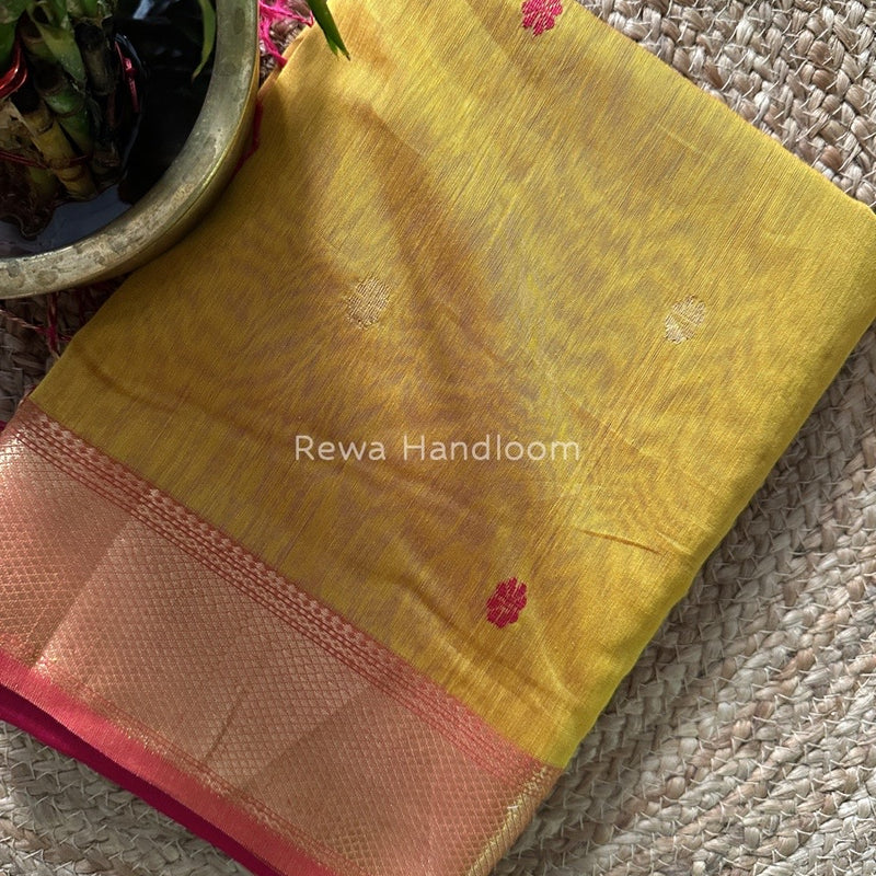 Golden Yellow Zari Butti Maheshwari Saree JBS043