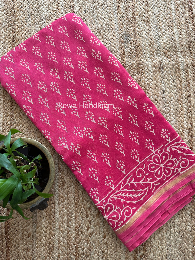 Pink Chanderi Silk Printed Saree CPS041