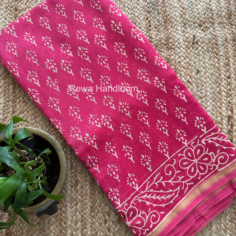 Pink Chanderi Silk Printed Saree CPS041