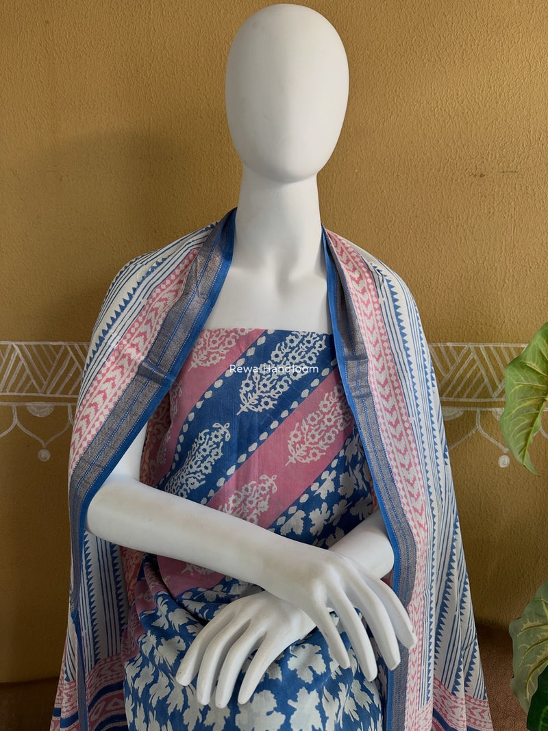 White-Blue Indigo Bagh Print Suit BCI055