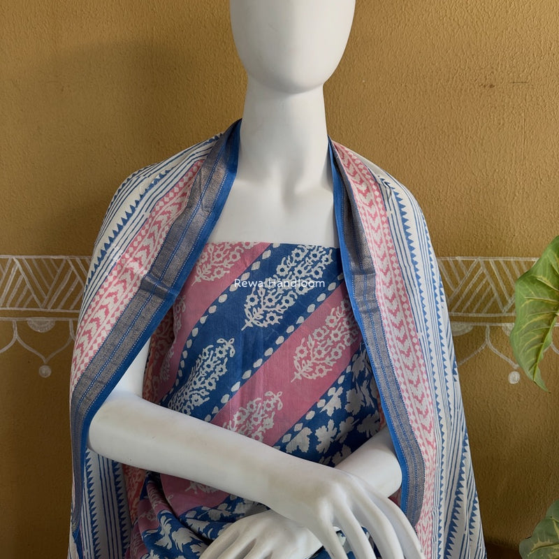 White-Blue Indigo Bagh Print Suit BCI055