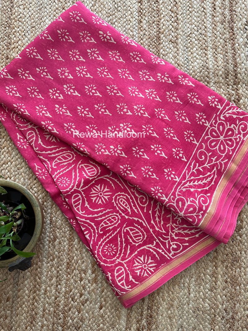 Pink Chanderi Silk Printed Saree CPS041