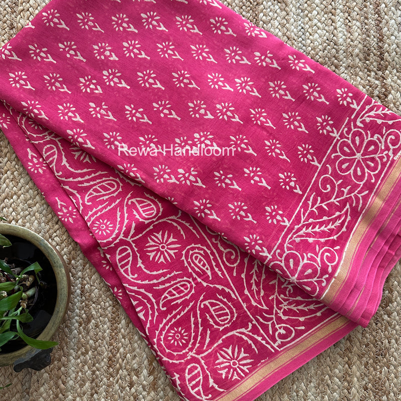 Pink Chanderi Silk Printed Saree CPS041