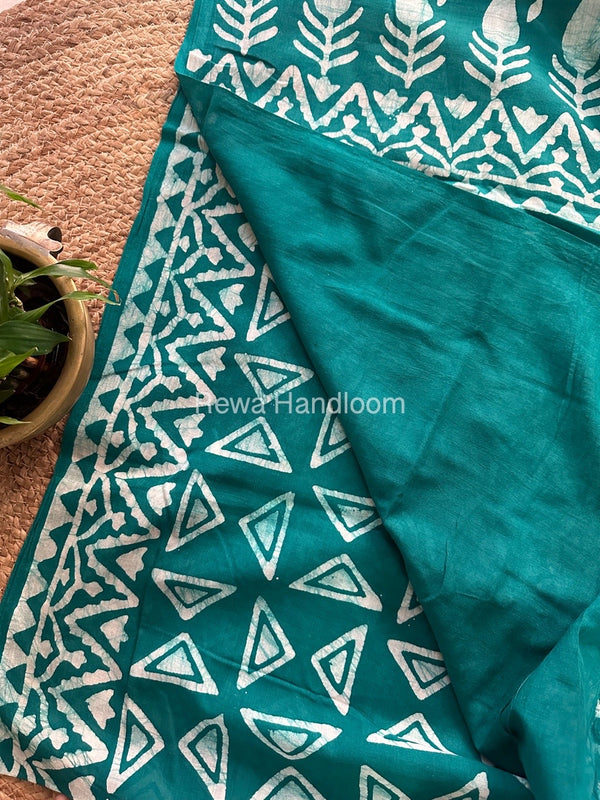 Sea Green Cotton Printed Saree CS037
