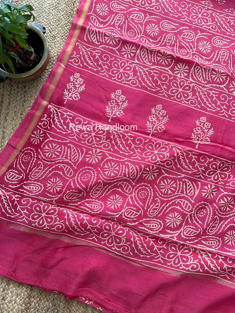 Pink Chanderi Silk Printed Saree CPS041