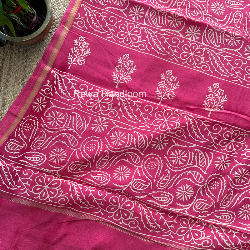 Pink Chanderi Silk Printed Saree CPS041