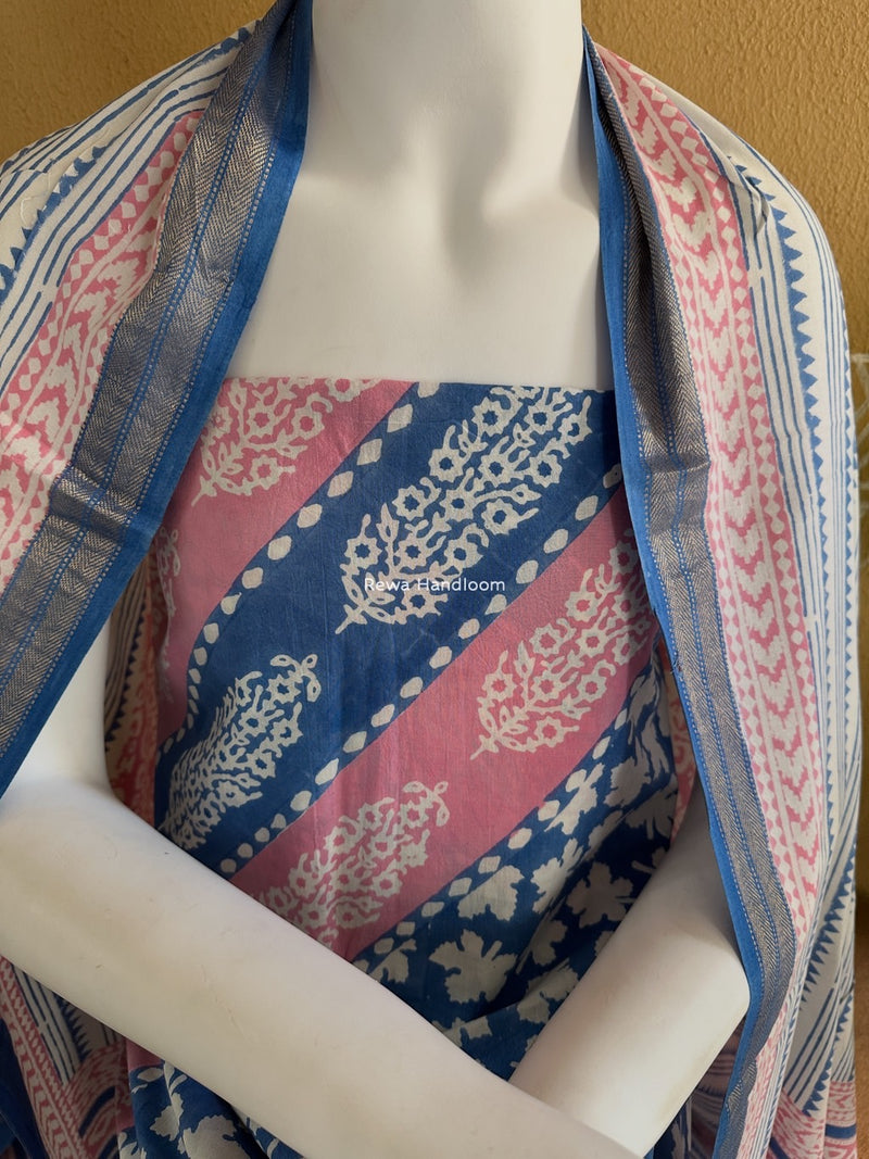 White-Blue Indigo Bagh Print Suit BCI055