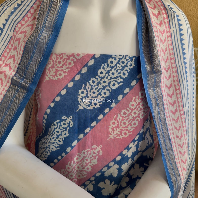 White-Blue Indigo Bagh Print Suit BCI055