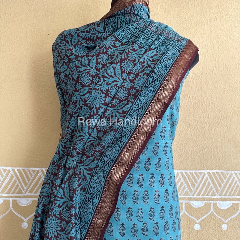 Maheshwari Teal Blue Bagh Print Suit BSP0177
