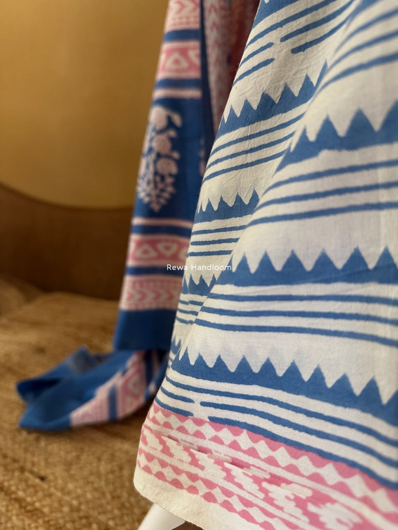 White-Blue Indigo Bagh Print Suit BCI055