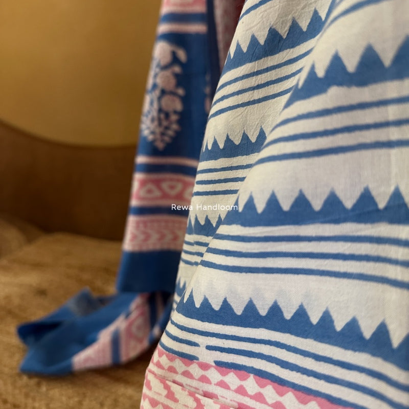 White-Blue Indigo Bagh Print Suit BCI055