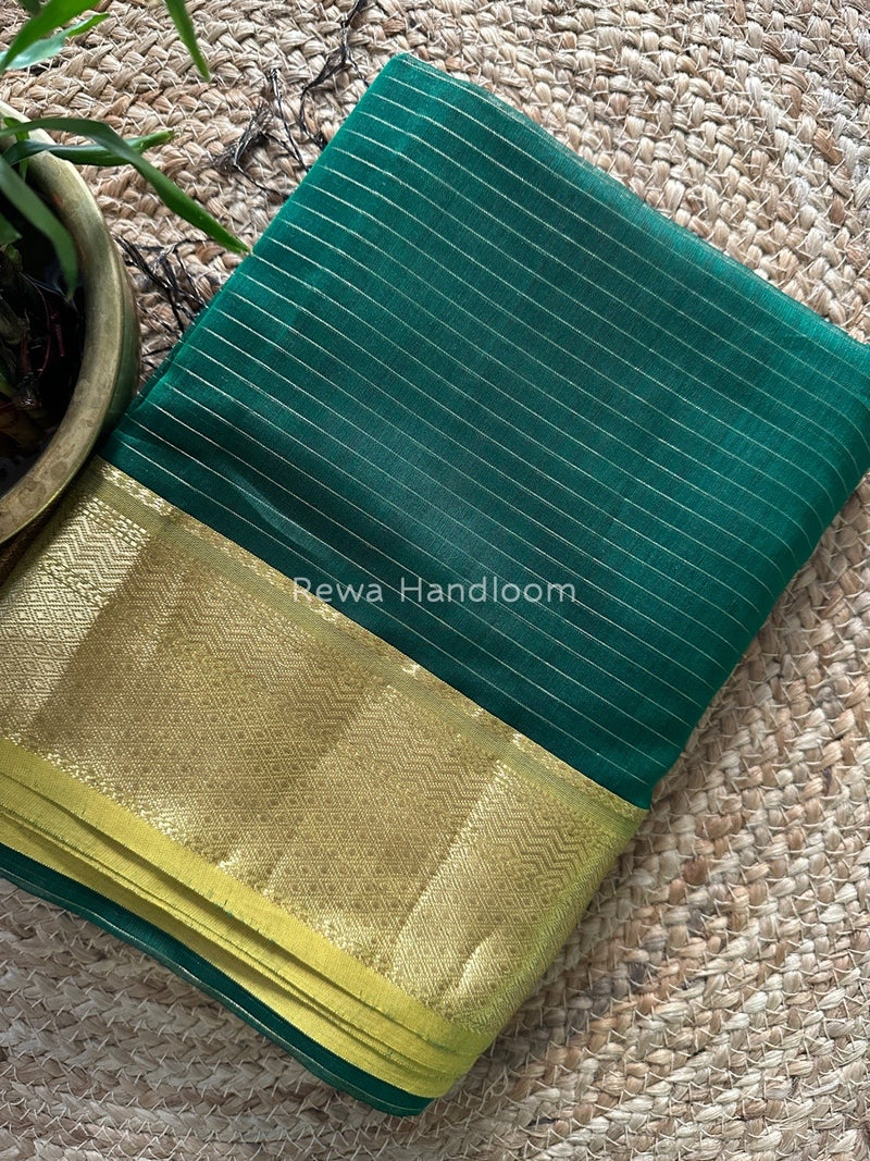Maheshwari Bottle Green Zari Linning Saree GL031
