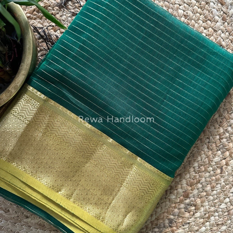 Maheshwari Bottle Green Zari Linning Saree GL031