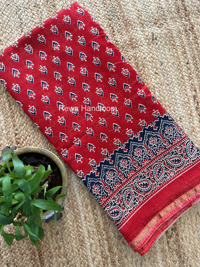 Red Chanderi Silk Printed Saree CPS066