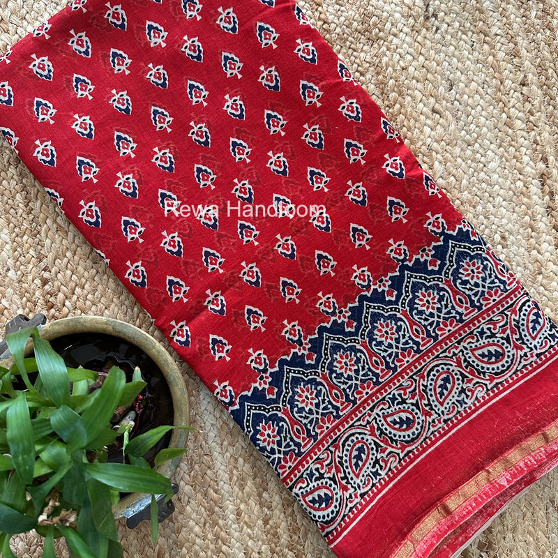 Red Chanderi Silk Printed Saree CPS066
