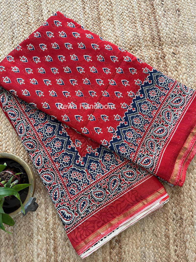 Red Chanderi Silk Printed Saree CPS066