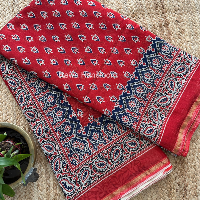 Red Chanderi Silk Printed Saree CPS066