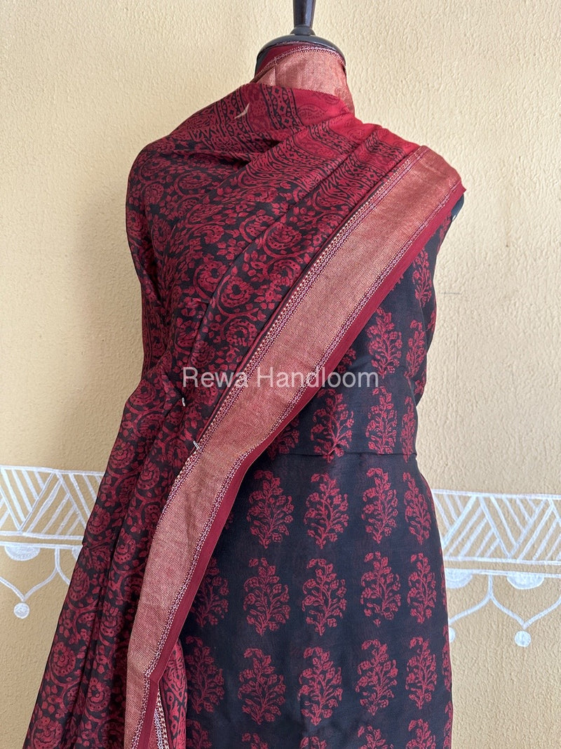 Maheshwari Black Bagh Print Suit BSP0162