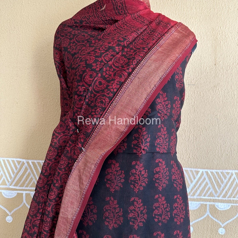 Maheshwari Black Bagh Print Suit BSP0162