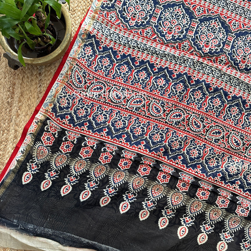Red Chanderi Silk Printed Saree CPS066