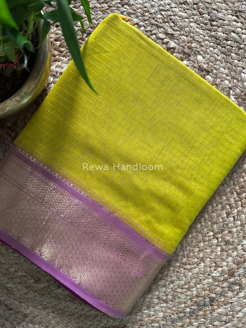 Maheshwari Lemon Yellow Zari Linning Saree GL033
