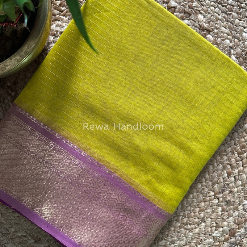 Maheshwari Lemon Yellow Zari Linning Saree GL033