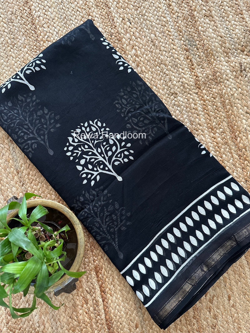 Black Chanderi Silk Printed Saree CPS035
