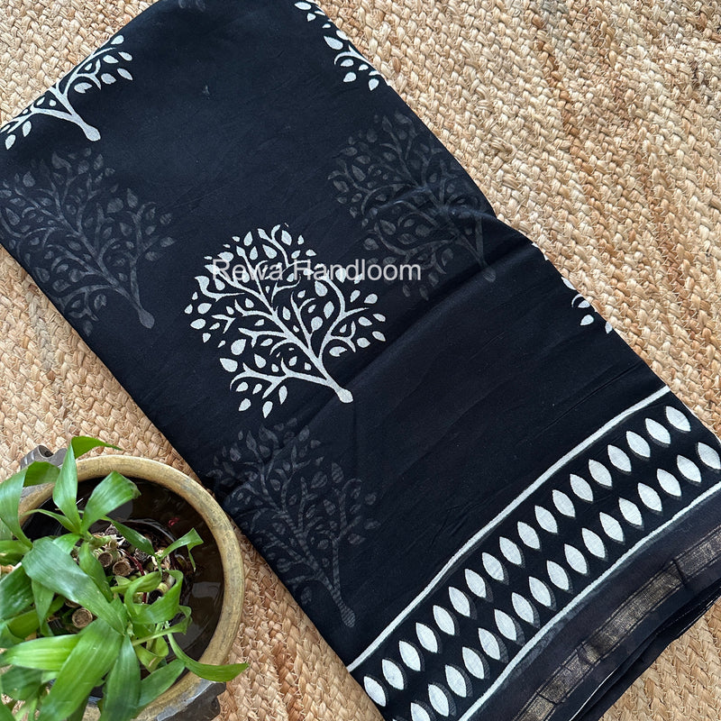 Black Chanderi Silk Printed Saree CPS035