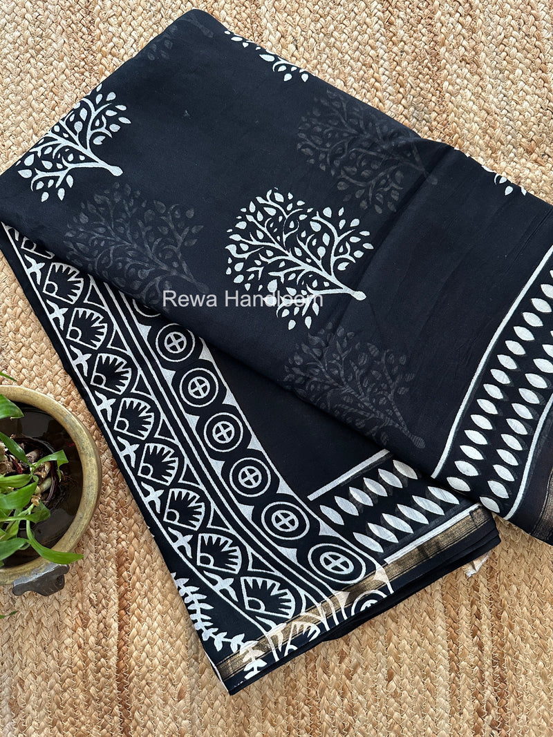 Black Chanderi Silk Printed Saree CPS035